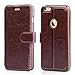 Belemay Genuine Cowhide Leather Wallet Case, Flip Cover with Magnetic Closure, Card Holder Slots, Kickstand, Cash Pockets Compatible with iPhone 6/6s Plus, Brown