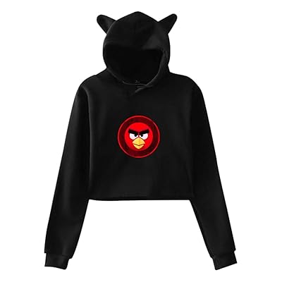 Zhenzhan Teen Adorable Cat Ear Hoodie Sweater Angry-Bird Head Graphic Cropped Hoodies