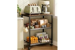 Tujurich Kitchen Rolling Cart, Microwave Stand with Lockable Wheels, 3-Tier Mobile Utility Cart, Multifunctional Organizer Table Island for Kitchen, Office, Coffee Bar, Balcony, 23.6" x 15.7" x 27.6"
