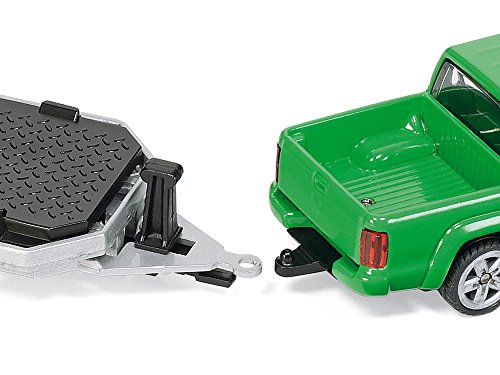 siku 2548, Pick-Up mit Anhänger und Snowmobil, 1:55, Metall/Kunststoff, Grün/Gelb, Kippbarer Anhänger – Bild 6