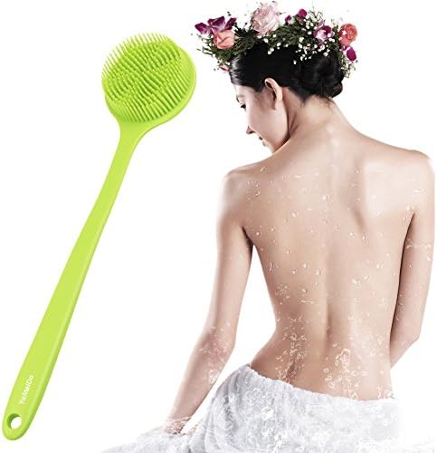 Body Scrub Brush, Silicone Shower Dry Skin Brushing Long Handle with Muscle Massage, Skin Exfoliating, Cellulite Treatment, Stimulates Blood Circulation