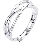 OOOPEL Sterling Silver Adjustable Ring S925 Silver Rings for Women Cubic Zirconia Twist Love Knot Dainty Ring Silver Minimalist Open Finger Rings Silver Thumb Sterling Silver Ring