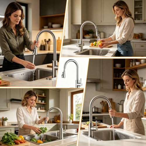 GALASALA Mezcladora para Fregadero, Llaves para Fregadero de Cocina con Manguera Extensible, Grifo de Cocina de Acero Inoxidable 304, Monomando para Freaadero de Alto Arco con 3 Modos de Agua