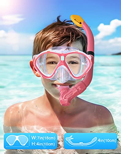 Gintenco Kids Snorkel Set, Diving Mask Dry Top Snorkel Set Kids, Anti-Fog Panoramic Snorkel Mask Impact Resistant Tempered Glass, Snorkelling Gear with Breathing Tube for Youth Junior Girls Boys