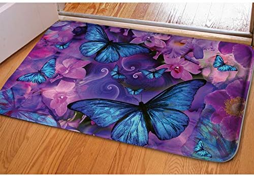 Beauty Collector バタフライウェルカムマット バスルームラグ キッチンフロアマット ホリデー用 ノンスリップ フランネル ソフト