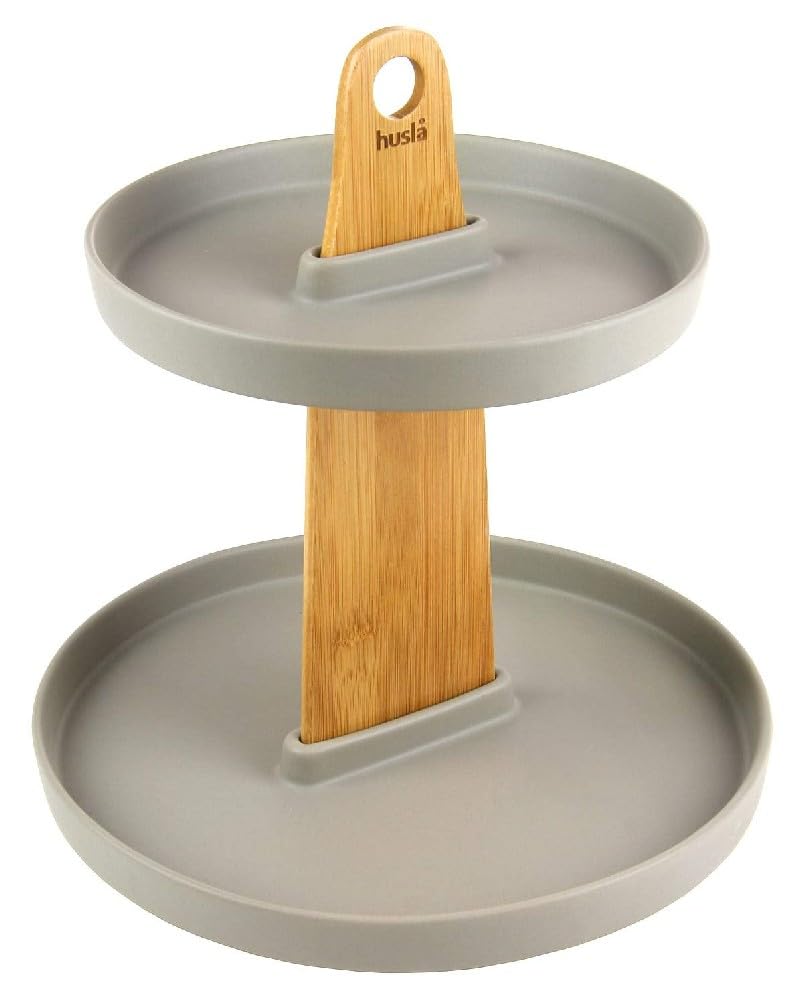 Husla 73975 Cake Stand, Ceramic/Wood, Grey