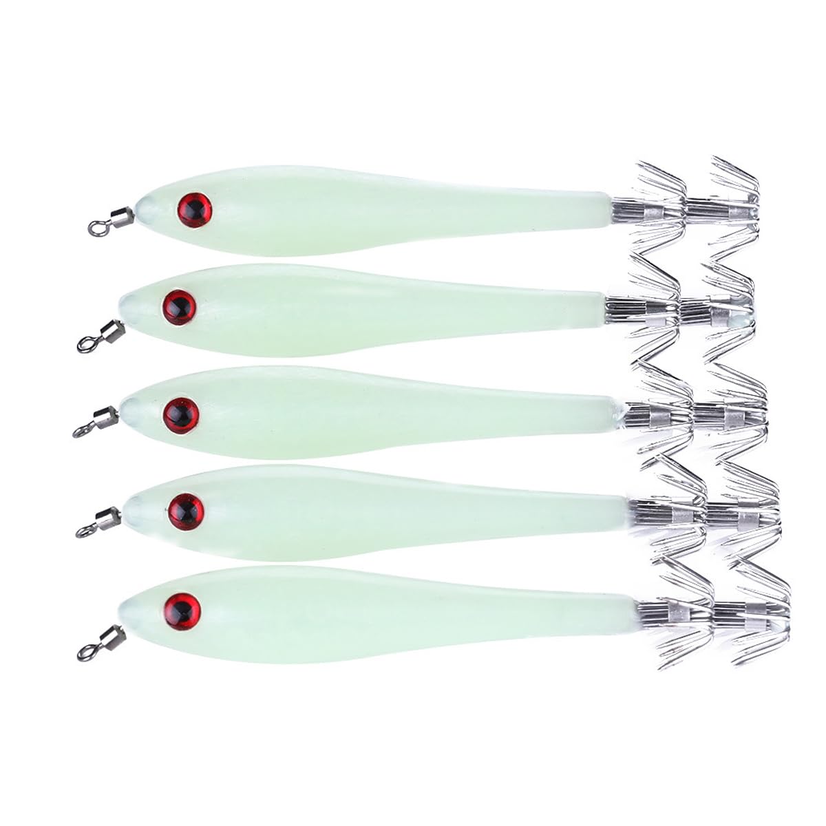 FOLANDO 5pcs Luminous Saltwater Fishing Lures, Octopus Fishing Jig Lures Artificial Spinner Shrimp Squid Bait - 9.5cm