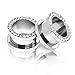 Oyaface 2 PCS Silver Tunnels Set Screw Fit Plugs 8G-9/16 316L Stainless Steel Ear Gauges Expanders With CZ Stones Body Piercing 12mm