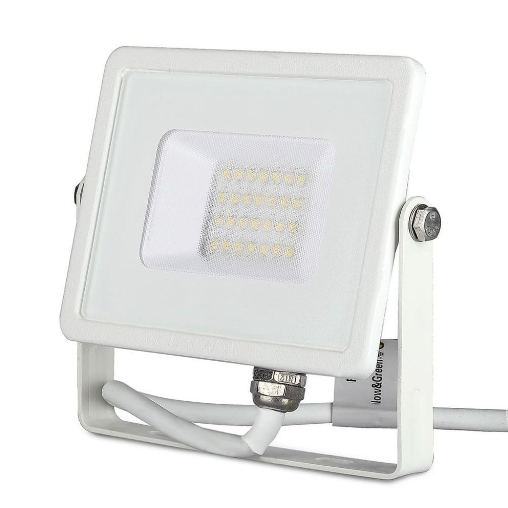 V-TAC 20W Waterproof Outdoor Security Floodlight with Samsung LED Body Glass IP65 4000K Day White 1600 lumens, Die Cast Aluminium