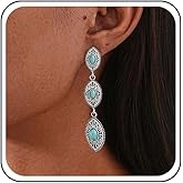 Aneneiceera Vintage Long Turquoise Earrings Oval Turquoise Earrings Blue Bead Drop Earrings Long Blue Dangle Hook Earrings Jewelry for Women