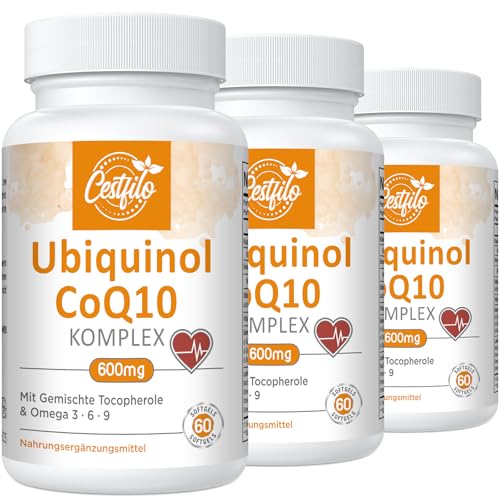 Ubiquinol CoQ10 600 mg Softgelkapseln - Aktive Form von CoQ10 Plus Vitamin E & Omega 3 6 9 - Fortschrittliches Coenzym Q10 (60 stück (3er Pack))