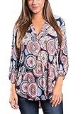 LISTONE Women Casual Cuffed 3/4 Sleeve Blouse Floral Print V Neck Shirts Tops