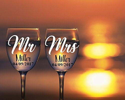 Mr and Mrs Wine Glass Decals. Customize Color, Name, and Date - For Your Wine Glasses, Flasks, Cups, Wedding Gift, Anniversary Gifts, etc. Glass Not Included - Metallic and Glitter Vinyl