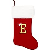 Eoocan 20 Inches Monogram Christmas Stockings Red Velvet with White Super Soft Plush Cuff Embroidered Xmas Stockings Classic Personalized Stocking Decorations for Family Holiday Season Decor(Letter E)