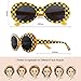 Elimoons Bold Retro Oval Mod Thick Frame Clout Goggles Sunglasses Round Lens 2 Pack,Checkered & Yellow Grid