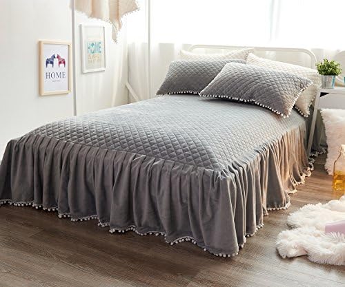 Ceruleanhome 1pc Bed Skirt, Dust Ruffle, Pretty Design, Solid Color (Grey, King)