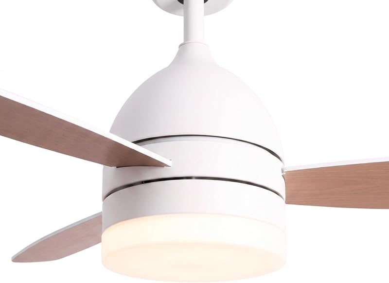– Deckenventilator mit verstellbarem LED-Licht | Weißer Fächer aus Naturholzimitat | Fernbedienung | 3 Geschwindigkeiten | 70W| Timer| Durchmesser 106cm| Sommer- und Winterfunktion
