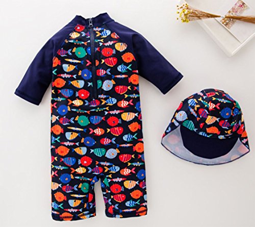 Kids Baby Boys Girl One-Pieces Rash Guard Long Sleeve Swimsuit Sun Protection Bathing Suit Size 4T (Navy Blue2)