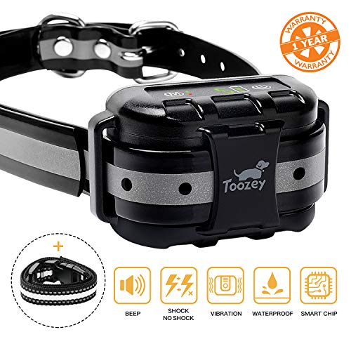 Toozey Bark Collar for Large Medium Small Dog – 2020 Upgraded Q9 Anti-False Dog Bark Collar Rechargeable Waterproof – 3 Modes: Beep/Vibration/No Harm Shock, Gray Strap