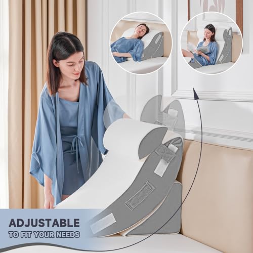 Yojoker 4PCS Orthopedic Bed Wedge Pillow Set for Sleeping - Triangle Adjustable Foam Pillow for Leg Knee Body Back Pain Relief Acid Reflux Anti-Snoring Post Surgery Recovery Sitting Up Reading