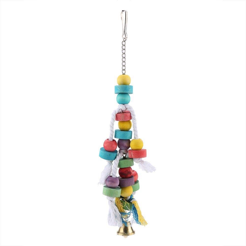 Bird Chewing Toy, Colorful Natural Wood Hanging Molar Toys with Bell Parrot Cage Bite Toy for Macaw African Grey Cockatoo Budgies Parakeet Cockatiel Lovebird
