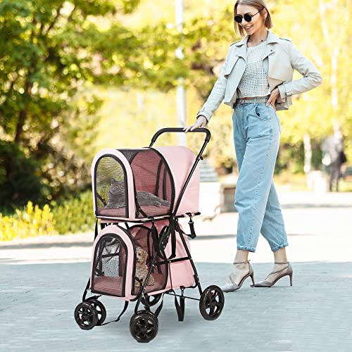 Vilobos Double Pet Stroller with 2 Detachable Carrier Bags, Foldable