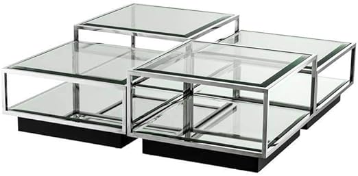 Amazon Com Mirrored Glass Coffee Table Set Of 4 Eichholtz Tortona Modern Contemporary Chrome Base Glass Top Tables For Living Room Kitchen Dining