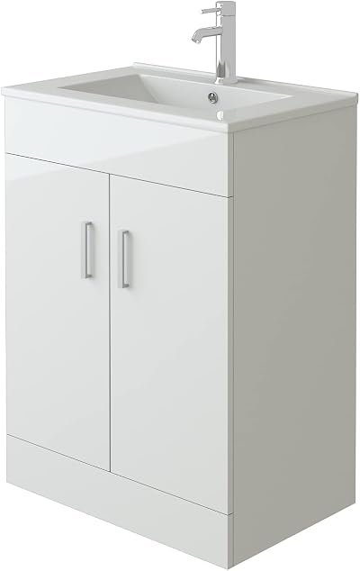 VeeBath Sphinx 600mm Free Standing Vanity Unit & Rectangular Sink White