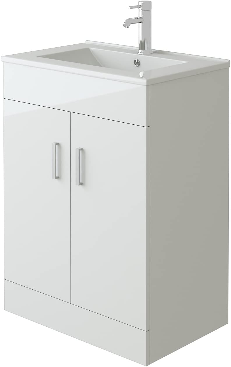 VeeBath Sphinx 600mm Free Standing Vanity Unit & Rectangular Sink White