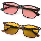 2 Pack Indoor FL-41 Pink &amp; Outdoor Fluorescent-60 Brown Tinted Migraine Light Sensitivity Glasses for Photophobia, Fluorescent LED Glare and Computer, Two Pairs Blue Light Blocking Eyeglasses