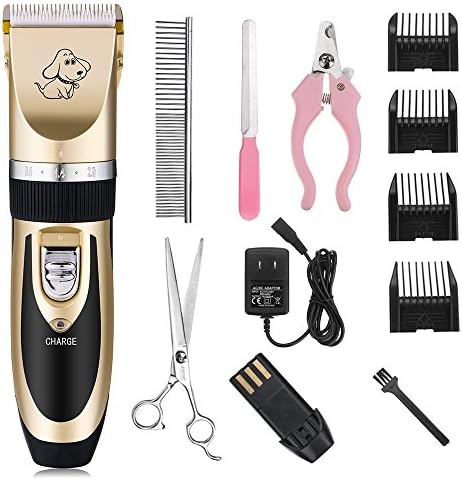 Pet Hair Clippers Kits, SUNUNICO Low Noise Rechargeable Cordless Pet Dogs and Cats Electric Clippers with Comb Guides and 4 extra tools for Dogs Cats and Other House Animals