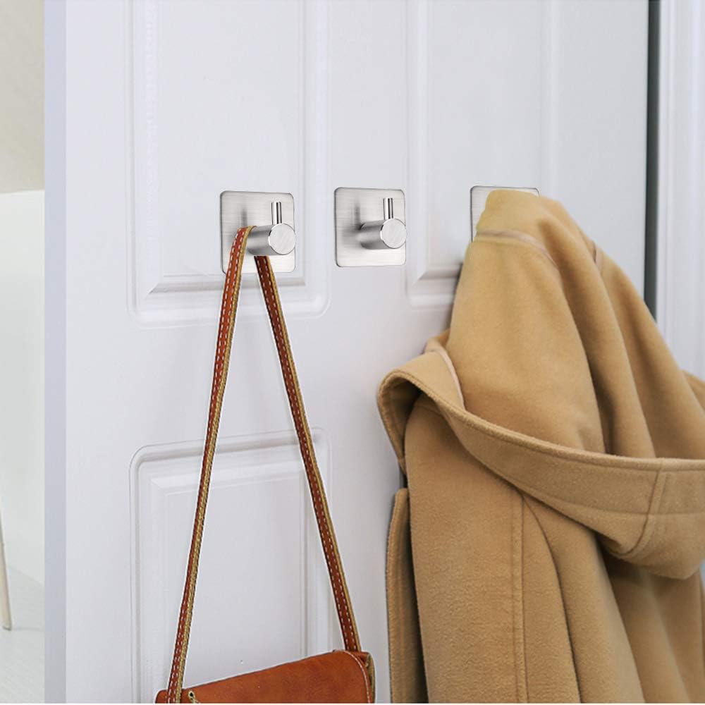Adhesive Hooks Heavy Duty Wall Hooks Waterproof Stainless Steel Hooks for Hanging Coat, Hat,Towel Robe Hook Rack Wall Mount- Bathroom and Bedroom 4-Packs: Home & Kitchen