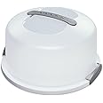 Sterilite Cake Server, Plastic Food Storage Container with Lid, Latches and Handle, Dessert Carrier, Dishwasher Safe, Clear Lid and White Base, 4-Pack