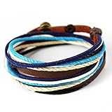 Handmade Multilayer Wraps Colorful Cords Leather Bracelet Snap Cuffs