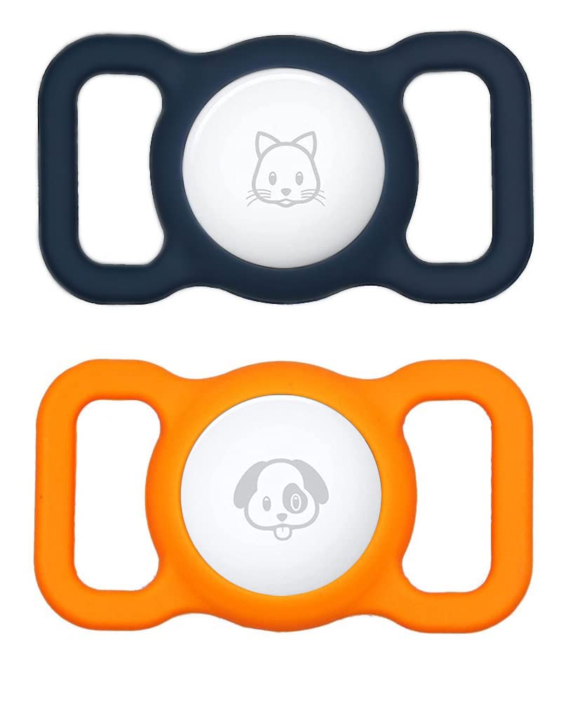Photo 1 of for AirTag Dog Collar Holder [2 Pack] Durable Air Tag Holder Secure Lock for Pet GPS Tracking, Waterproof Silicone Air Tags Case(Midnight Blue&Orange)