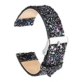 Bands for 20mm Gear Sport/S2 Classic, Leather Glitter Wristband Strap Band Replacement for Samsung Gear Sport/S2 Classic/Huawei 2 Sport/Ticwatch 2/Garmin VivoActive 3/Foreru (3D Glitter Black)