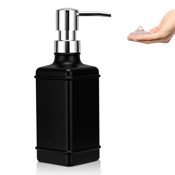 UHEY HOME GLASS SOAP DISPENSER BATHROOM, 10.6OZ REFILLABLE LIQUID HAND LOTION SOAP DISPENSER WITH RUST-PROOF PLASTIC PUMP FOR KITCHEN