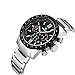 Voeons Mens Watches Chronograph Silver Stainless Steel Black Big Dial Quartz Wristwatch