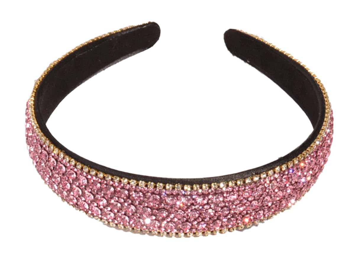 scicent Hair Bands Vintage Crystal Rhinestone Headbands Sparkle Silver Diamond Head Band Wide Hairbands Party Wedding Headpiece Bridal Hair Accessories Pink 6707 — image 1