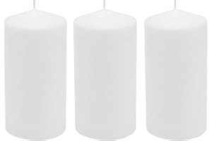 Stonebriar 3 Pack Tall 3 x 6 Inch 65 Hour Long Burning Unscented White Wax Pillar Candles