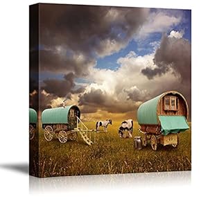 Old Gypsy Caravans Trailers Wagons with Horses Wall Decor