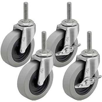 Wire Rack and Small Cart 3" Caster Kit - 4 Pack - 3/8" x 1-1/2" Threaded Stem
