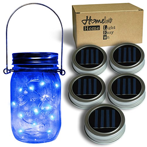 Homeleo 5-Pack Blue Solar Mason Jar Lid Insert, Solar Powered LED Mason Jars Light Up Lid(Jars NOT Included)