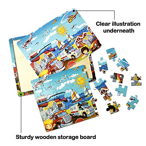 Wooden Puzzles for Toddlers Kids Ages 2-8, [40 Pieces] Preschool Jigsaw Puzzles Brain Development Educational Toys for Children, Set of 4 Theme - Dinosaur, Safari, Vehicles and Insect - Thumbnail 2