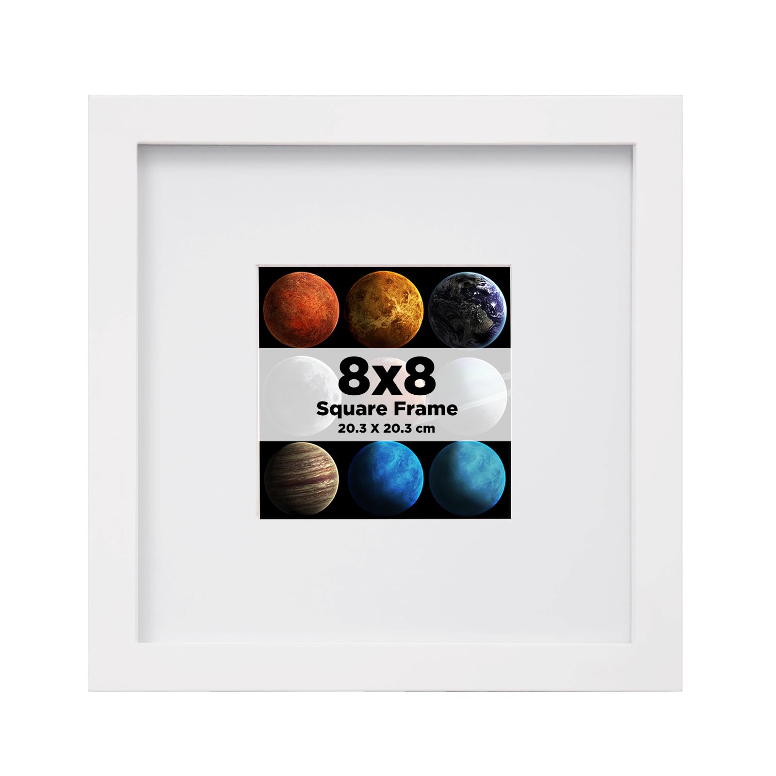 EGOFINE 8x8 Photo Frame, Solid Wood Picture Frame with Acrylic Glass for Picture 4x4 with Mat or 20x20cm without Mat, Square Frame with Mount,Tabletop and Wall Mounting Display, White