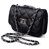 HDE Quilted Leather Crossbody Handbag Purse with Metal Chain Strap
