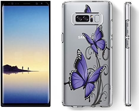 Galaxy Note 8 Case, URAKKI TPU CLEAR Slim Fit Soft Skin Phone Cover for Samsung Galaxy Note 8 8th Gen (2017) [ Purple Butterfly Swirl ] Design Case