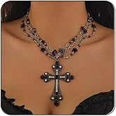 Gothic Cross Necklaces Layered Pearl Beads Cross Pendant Necklaces Punk Vintage Cross Chain Necklace Chunky Cross Necklace Gothic Jewelry for Women