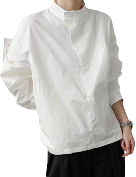 Amazon Beibangシャツ メンズ 長袖 ゆったり バンドカラーシャツ 無地 カジュアルシャツ スタンドカラー 立ち襟 カットソー おしゃれ 秋服 トップス ビッグシルエット シャツ 通販