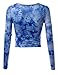 Doublju Womens Long Sleeve Deep V-Neck Tie Dye Printed Surplice Crop Top